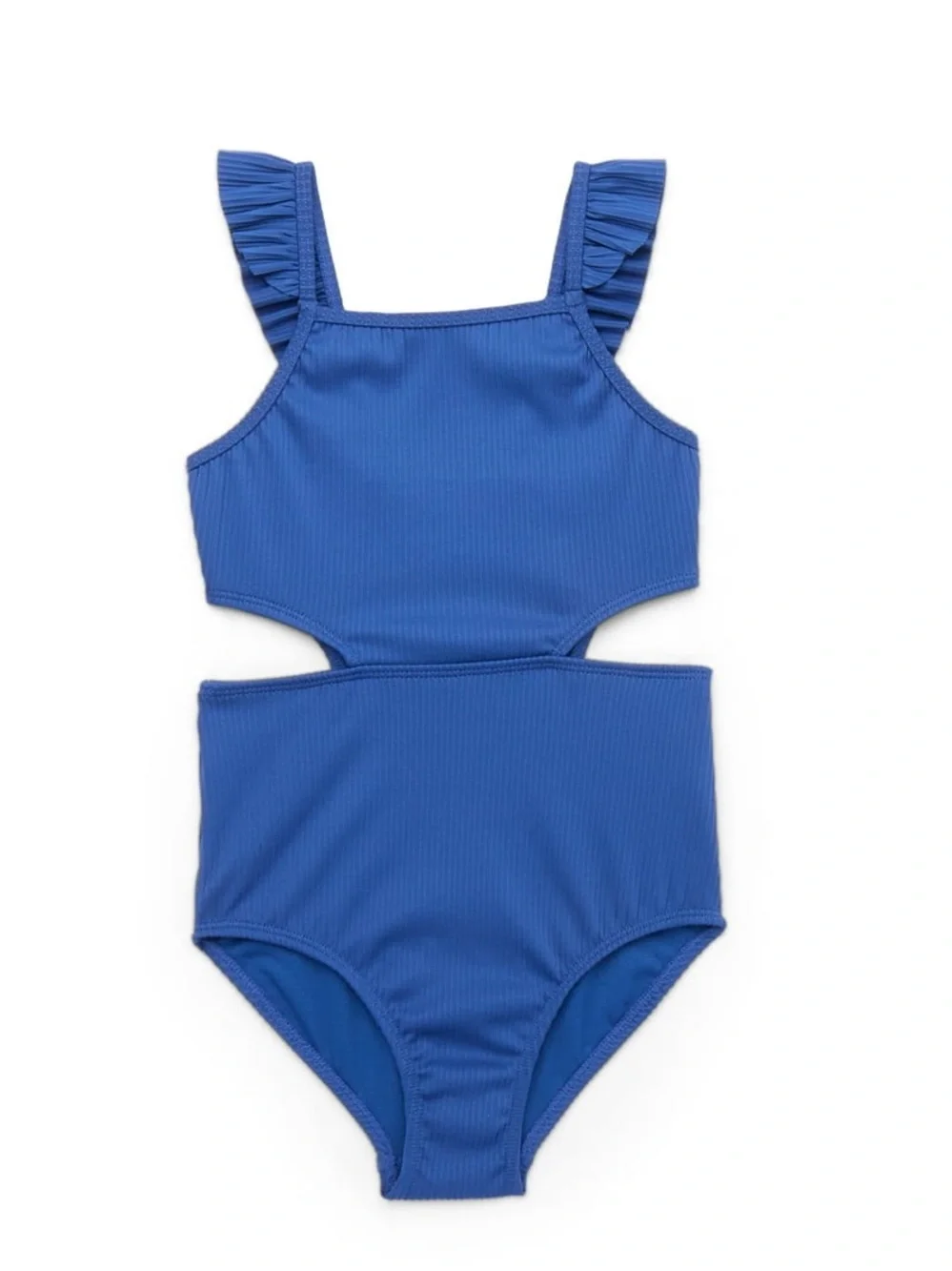 Wonder Nation Girls Rib Knit One Piece Swimsuit with Ruffle Straps and UPF 50